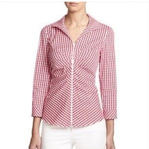 Lafayette 148 Leigh Check 3/4 Sleeve Gingham Shirt